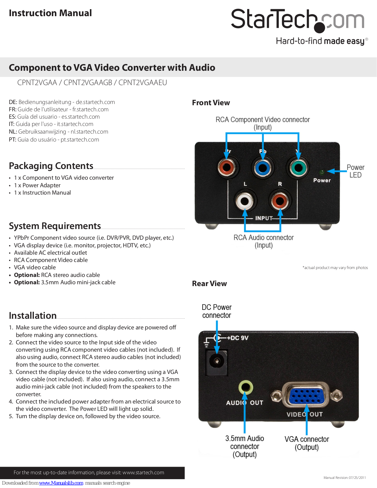 StarTech.com CPNT2VGAAGB, CPNT2VGAAEU Instruction Manual