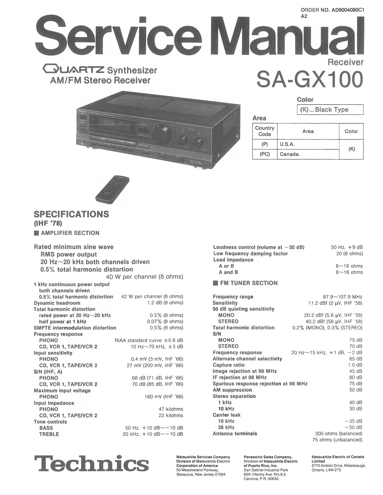 Technics SA-GX100 Service Manual