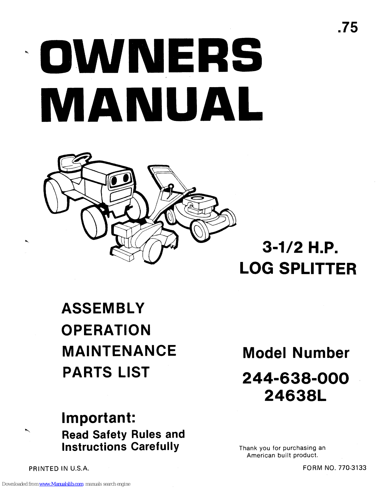 MTD 244-638-000, 638 Owner's Manual