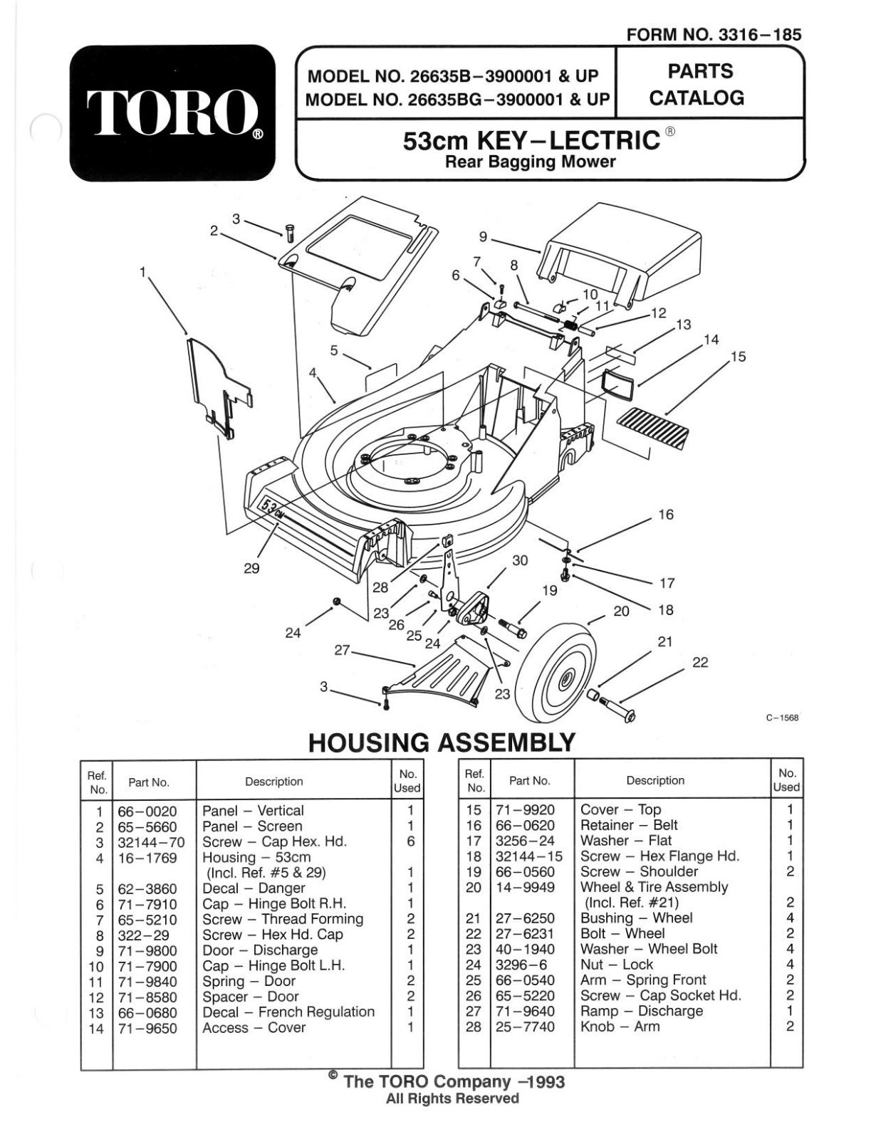 Toro 26635B, 26635BG Parts Catalogue