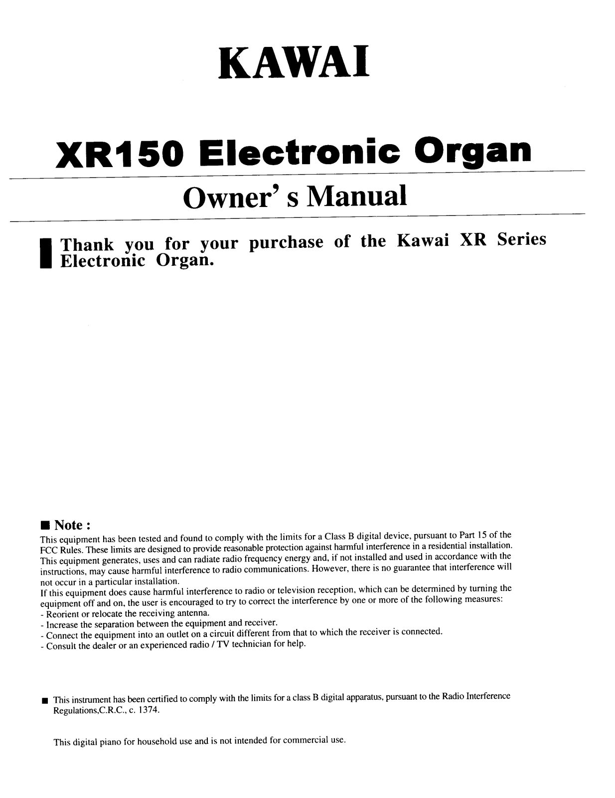 Kawai XR150 User Manual