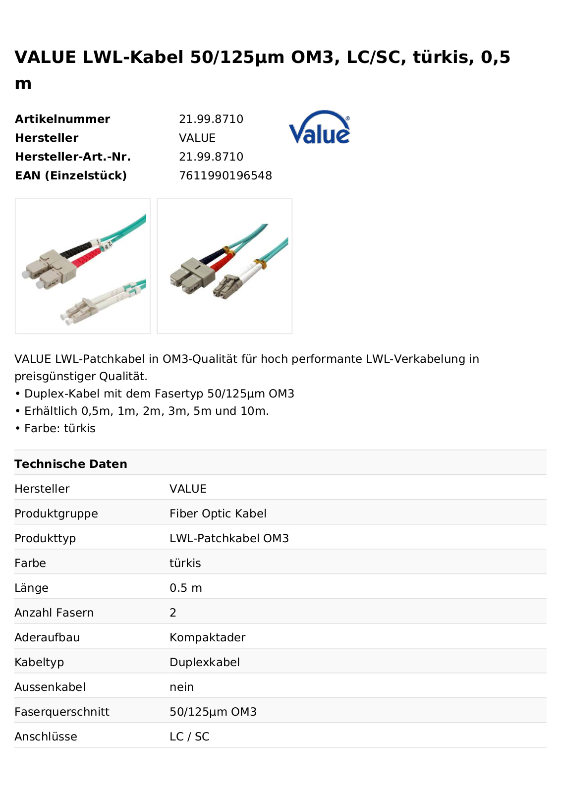 Value 21.99.8710 User Manual