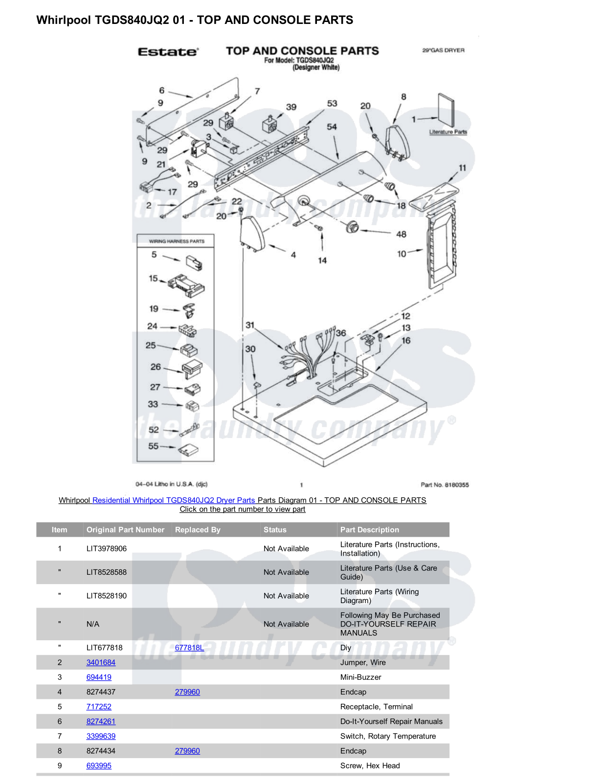 Whirlpool TGDS840JQ2 Parts Diagram