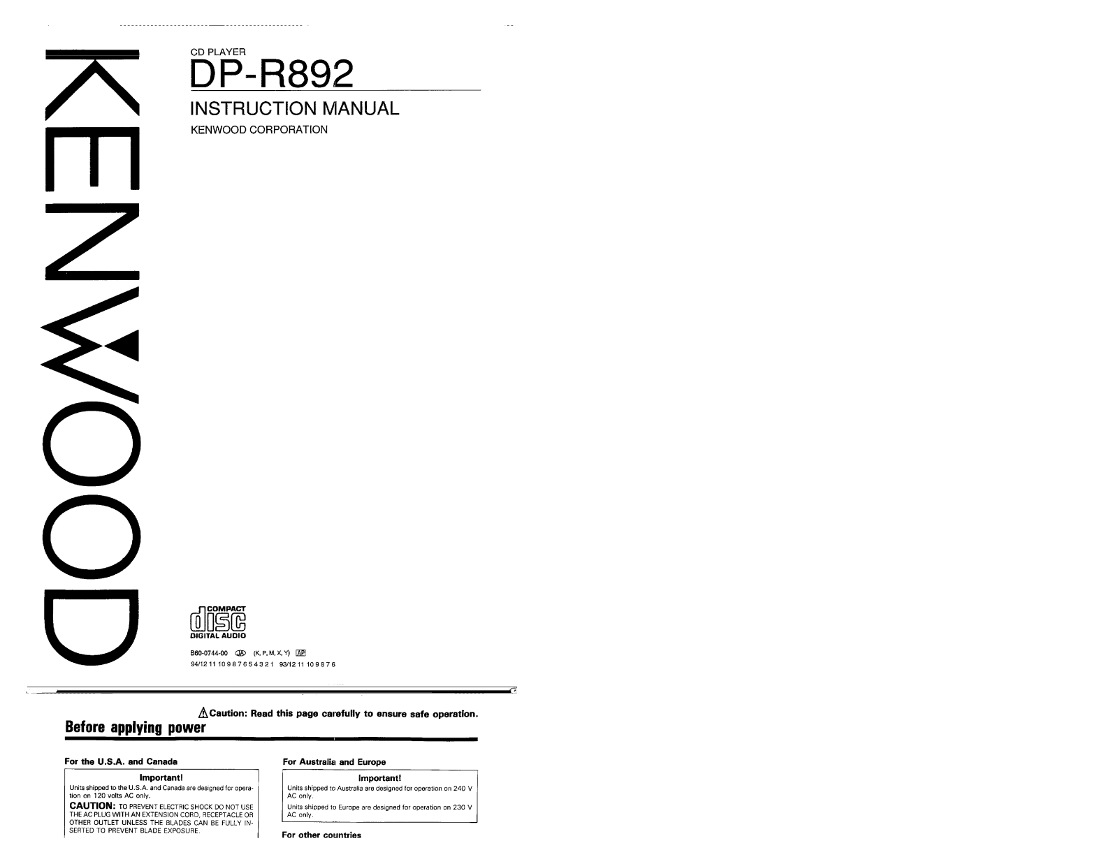 Kenwood DP-R892 User Manual