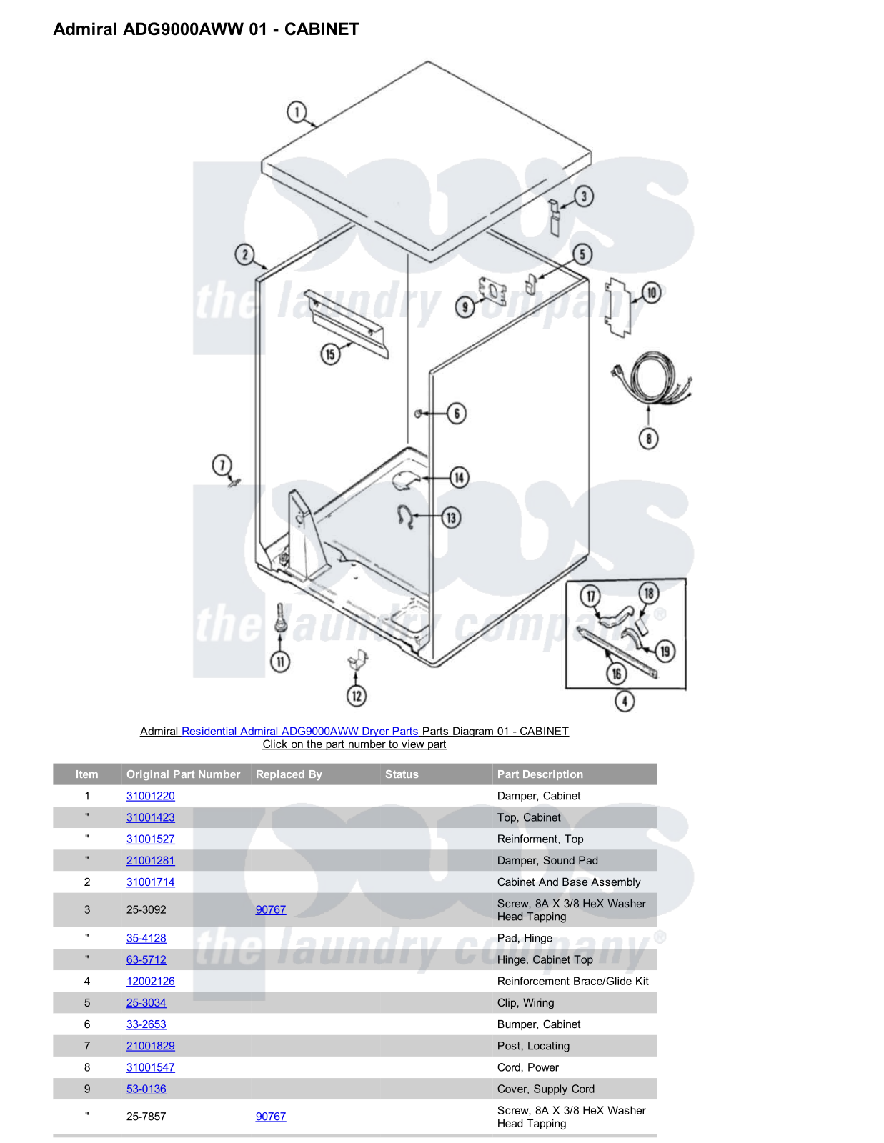 Admiral ADG9000AWW Parts Diagram