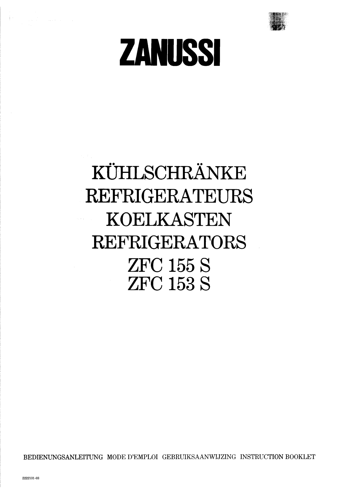 Zanussi ZFC155S, ZFC153S Instructions Manual