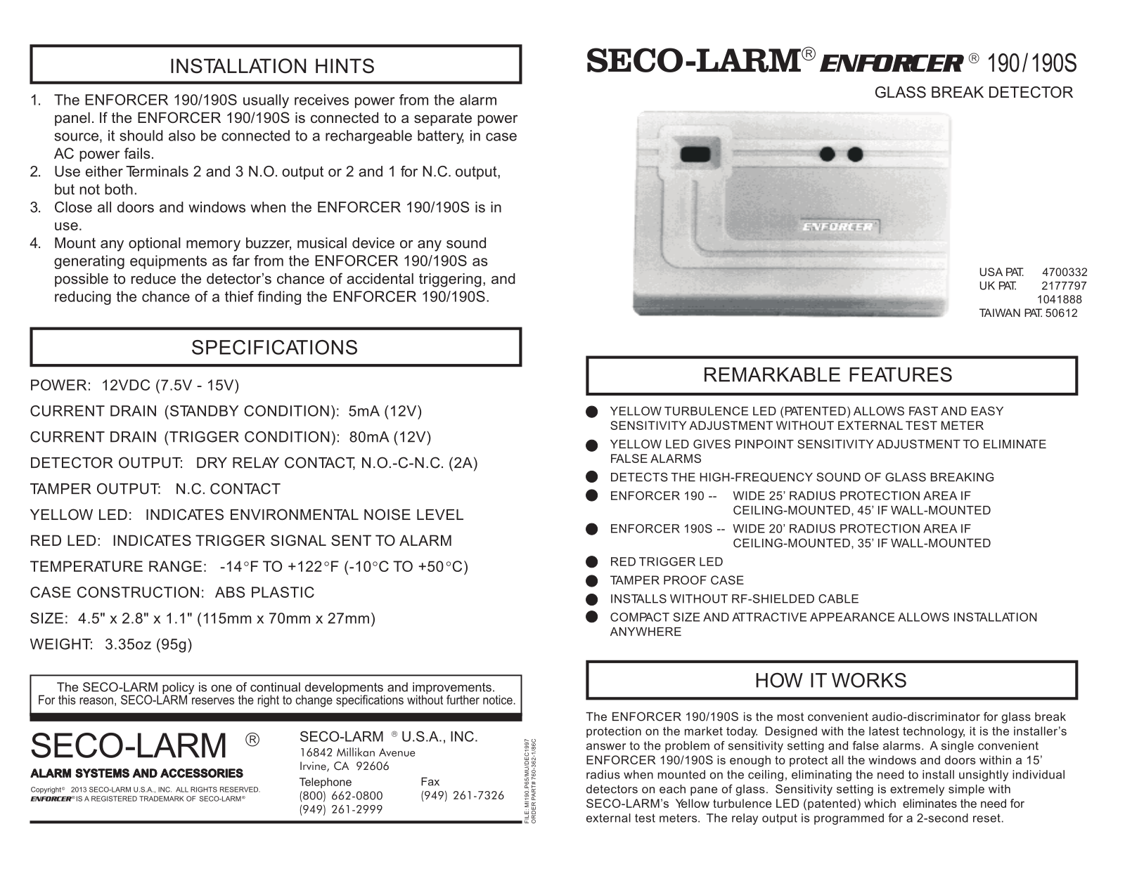 Seco-Larm ENFORCER 190 User Manual