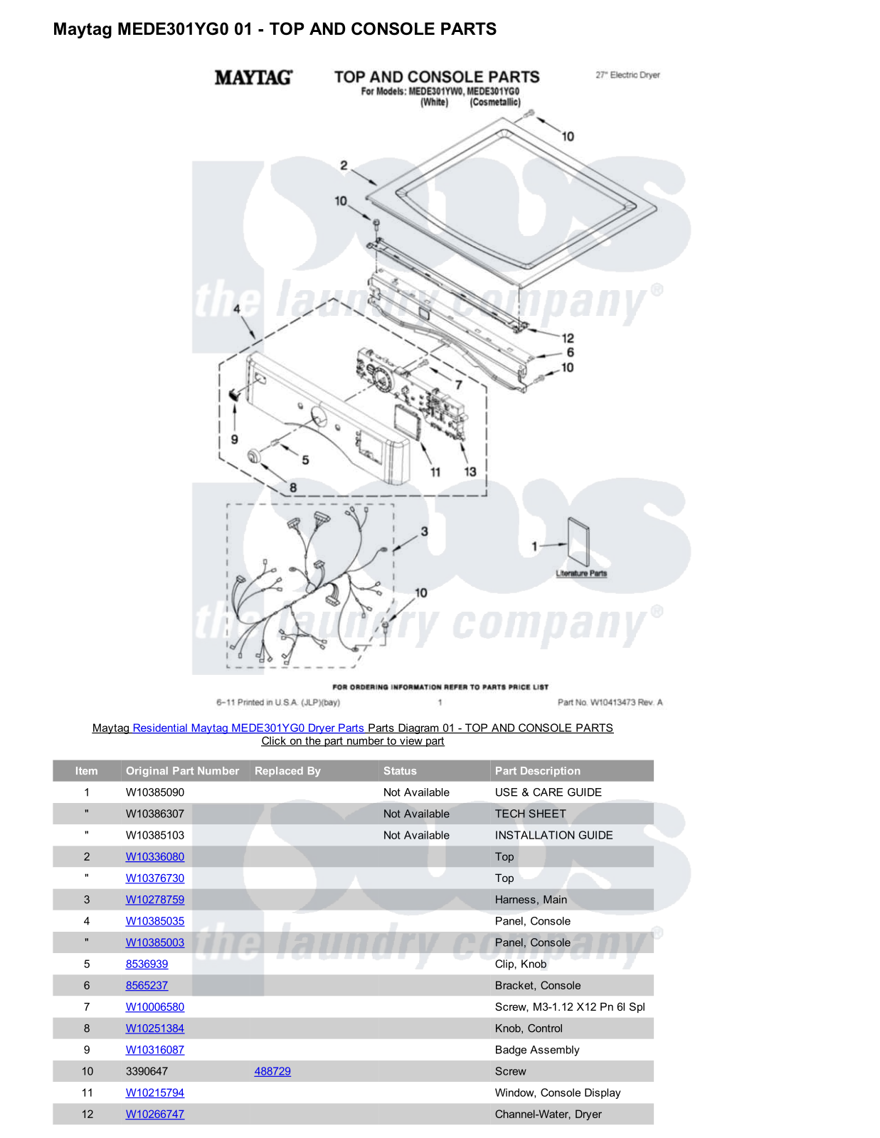 Maytag MEDE301YG0 Parts Diagram