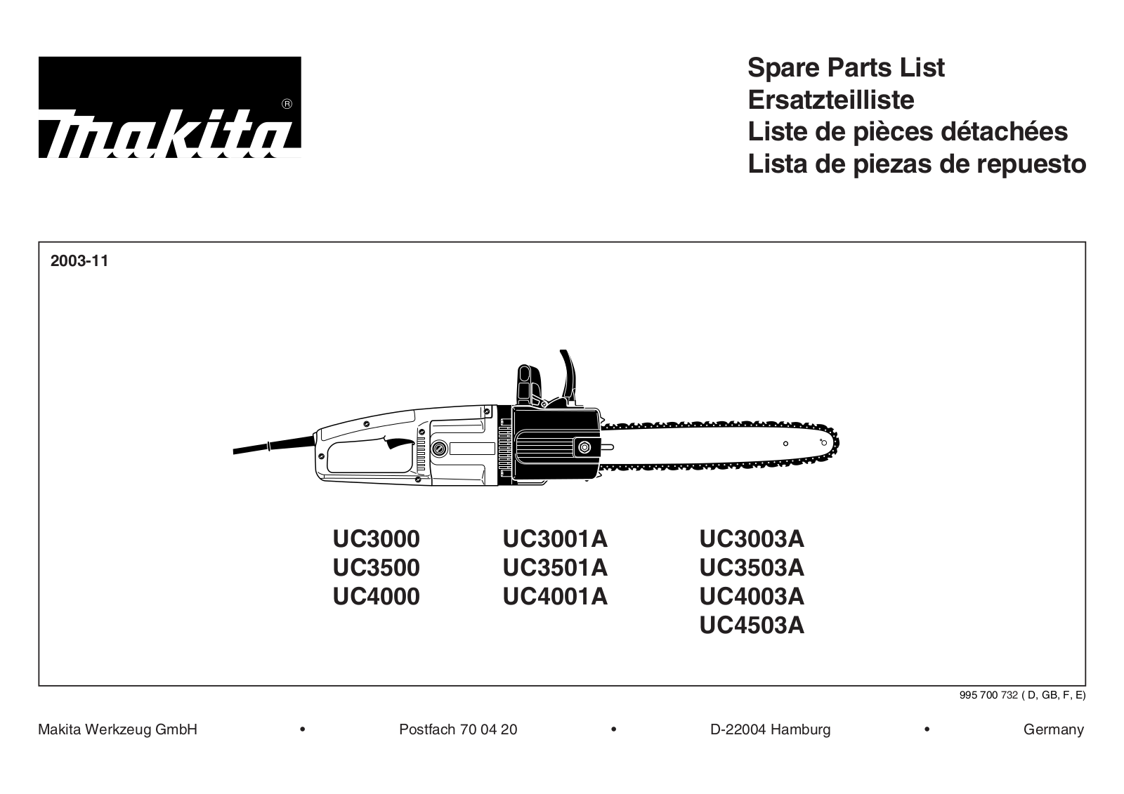 Makita UC4503A, UC4003A, UC4001A, UC3501A, UC3500 User Manual