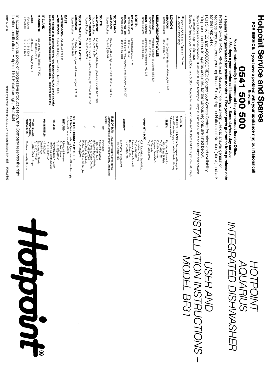 Hotpoint-Ariston HBBF32 User Manual