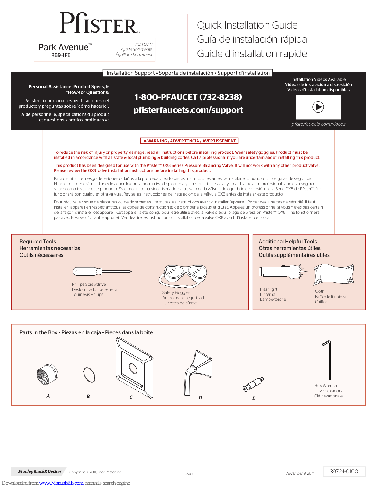 Pfister Park Avenue R89-1FE Quick Installation Manual