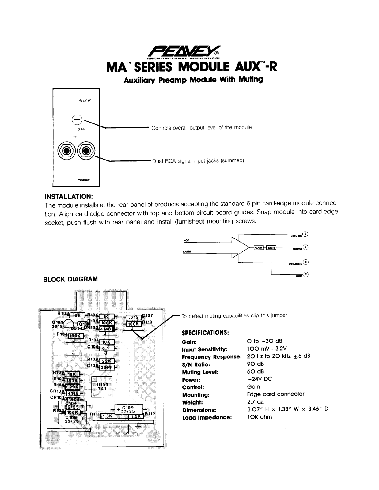 Peavey MA Series MODULE AUX-R INSTALLATION GUIDE