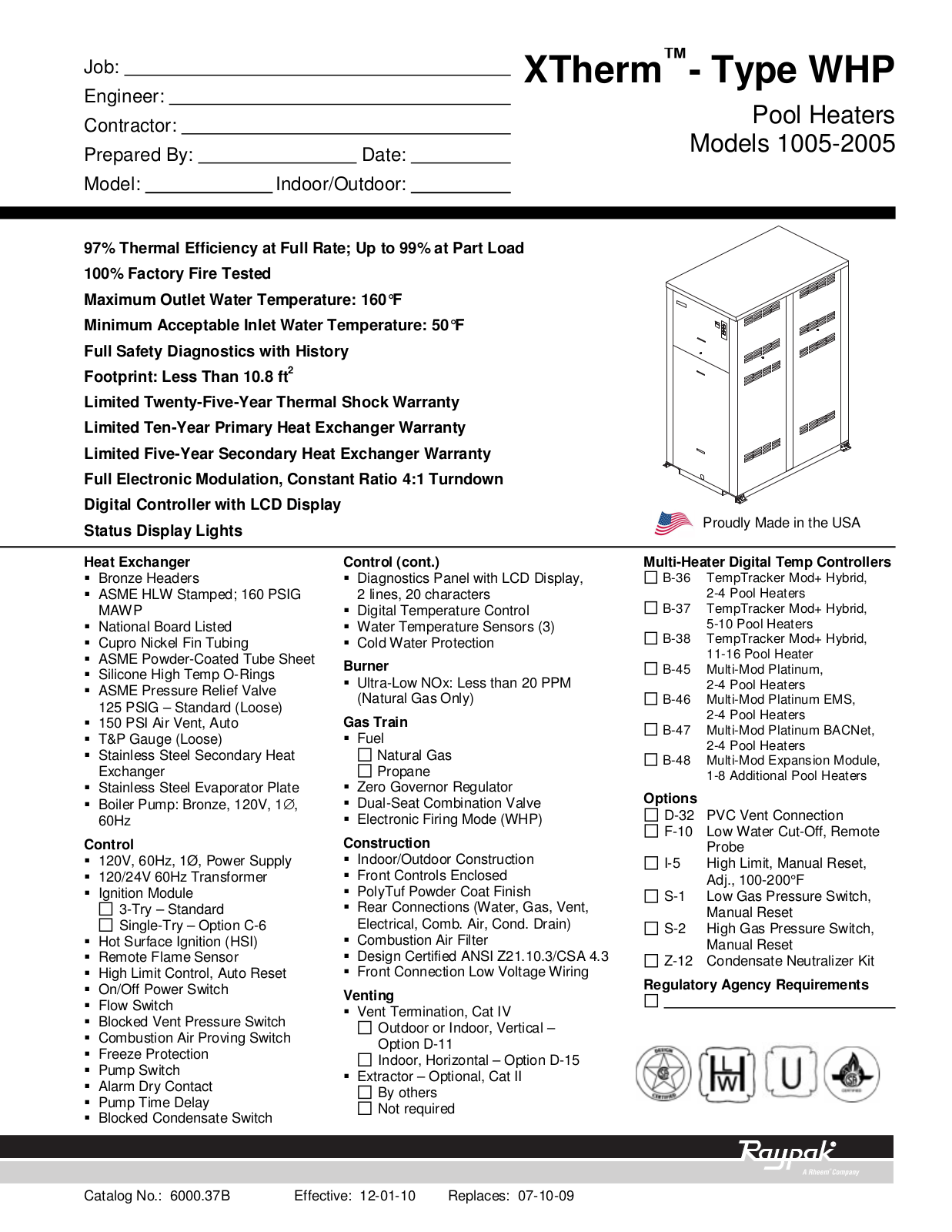 Raypak WHP-1005 User Manual