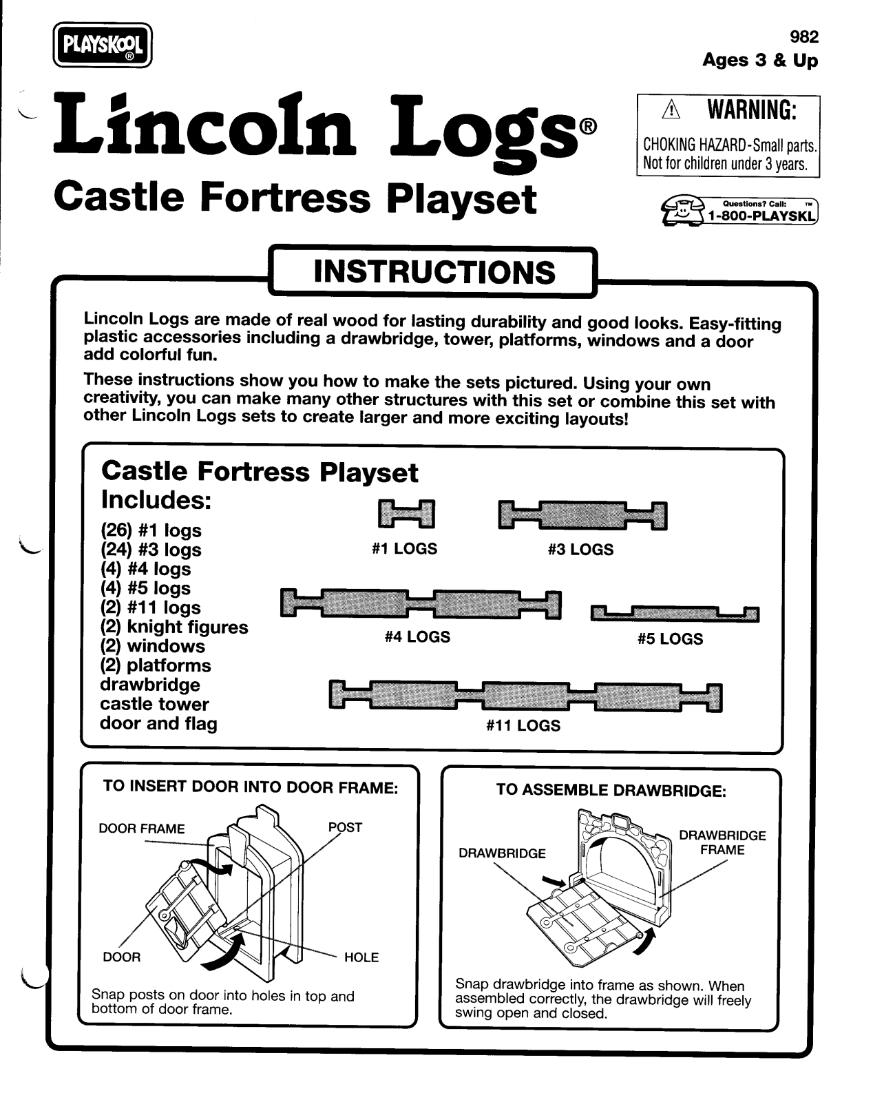 Hasbro LINCOLN LOGS CASTLE FORTRESS PLAYSET Manual