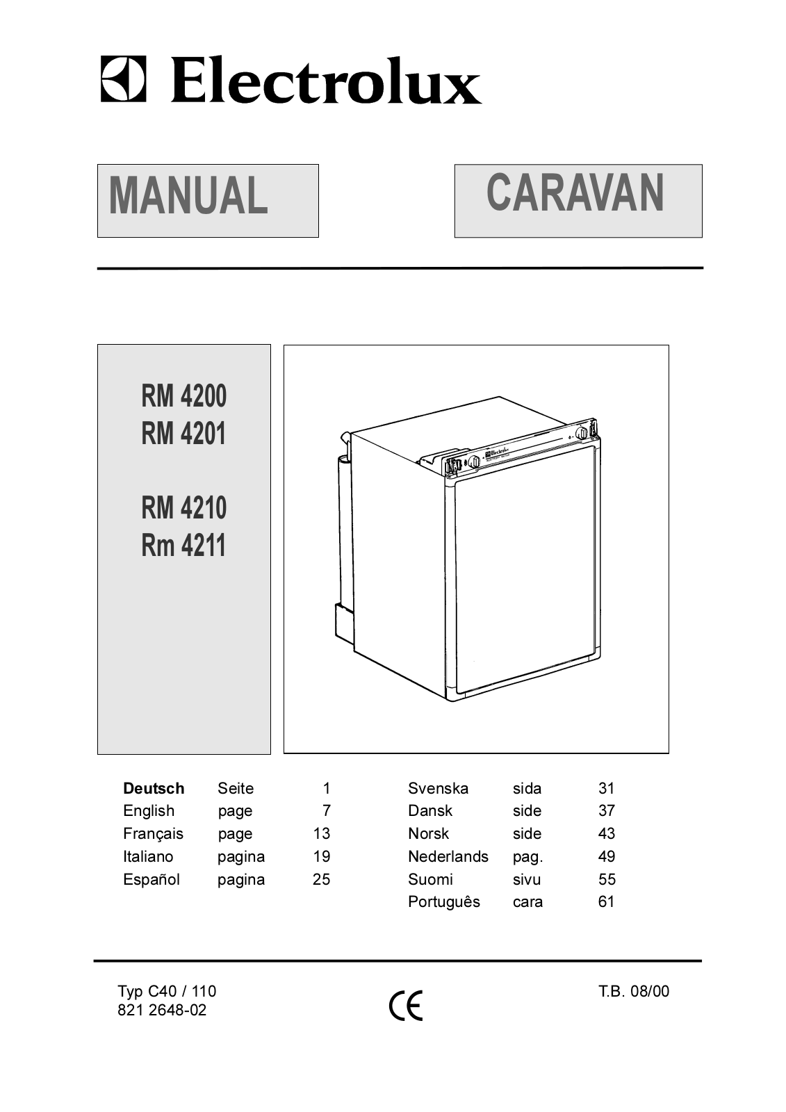 electrolux RM4210, RM4211, RM4201, RM4200 User Manual