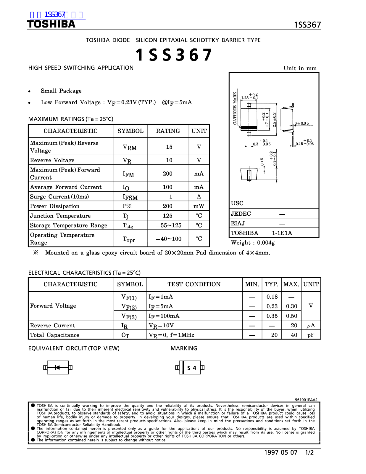 TOSHIBA 1SS367 Technical data