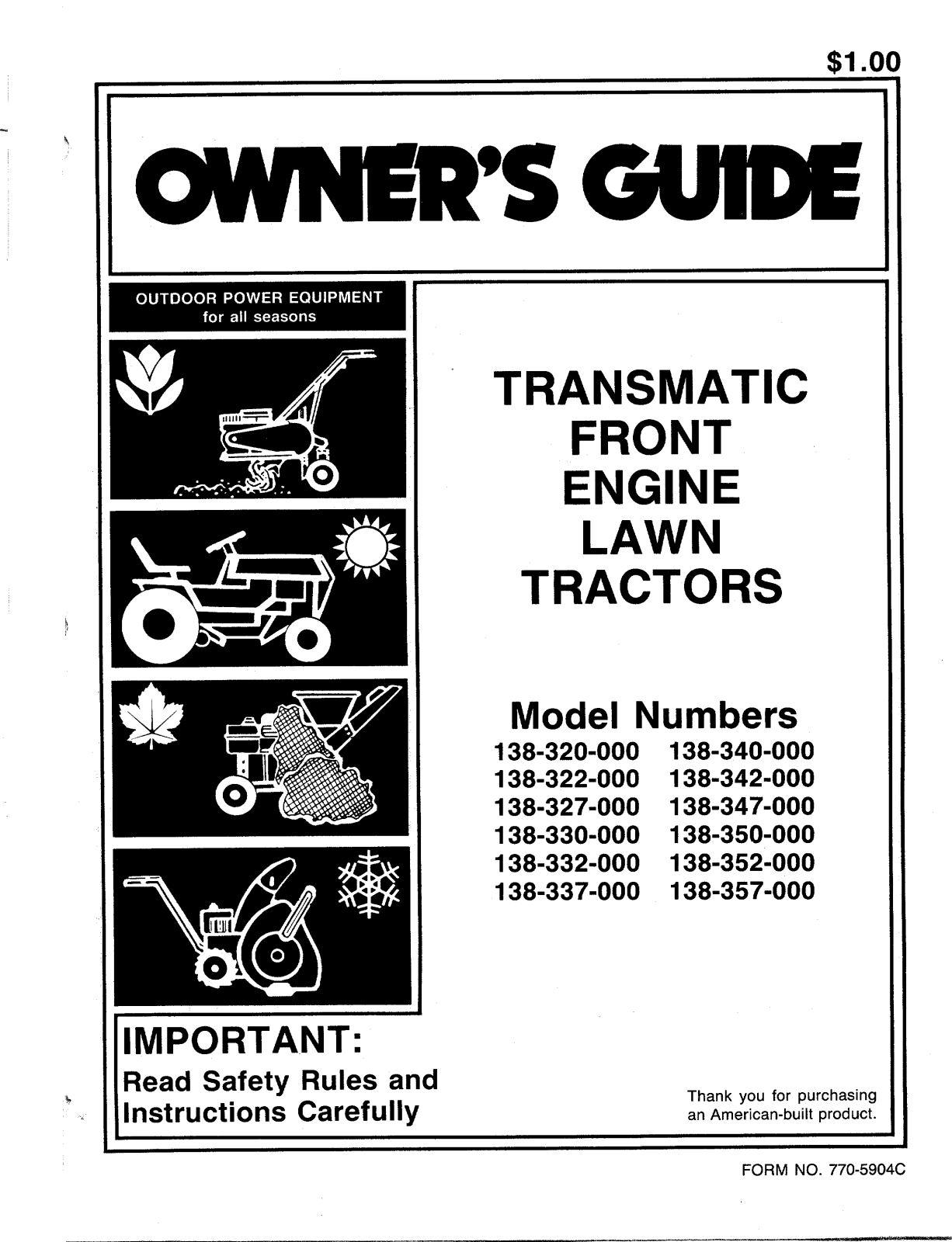 MTD 138-320-000, 138-332-000, 138-327-000, 138-322-000, 138-350-000 User Manual