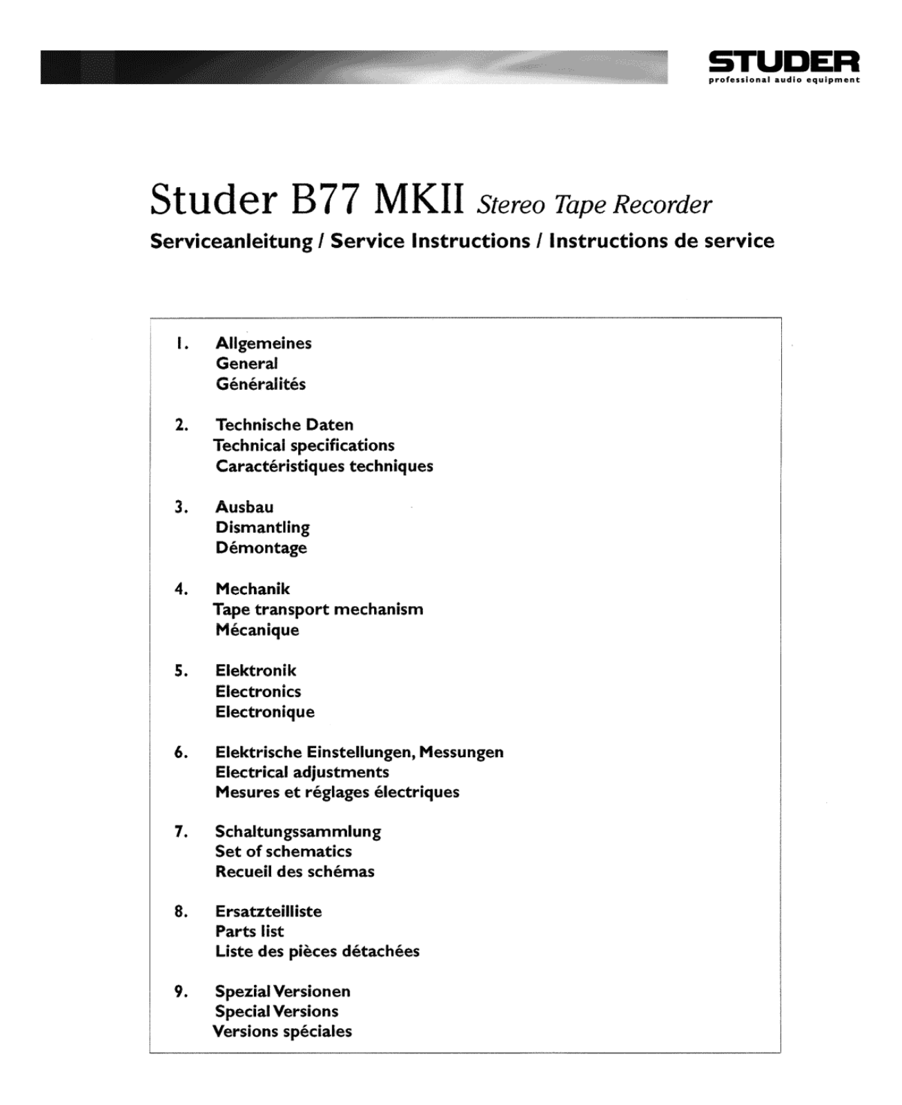 Studer B77MKII SERVICE MANUAL