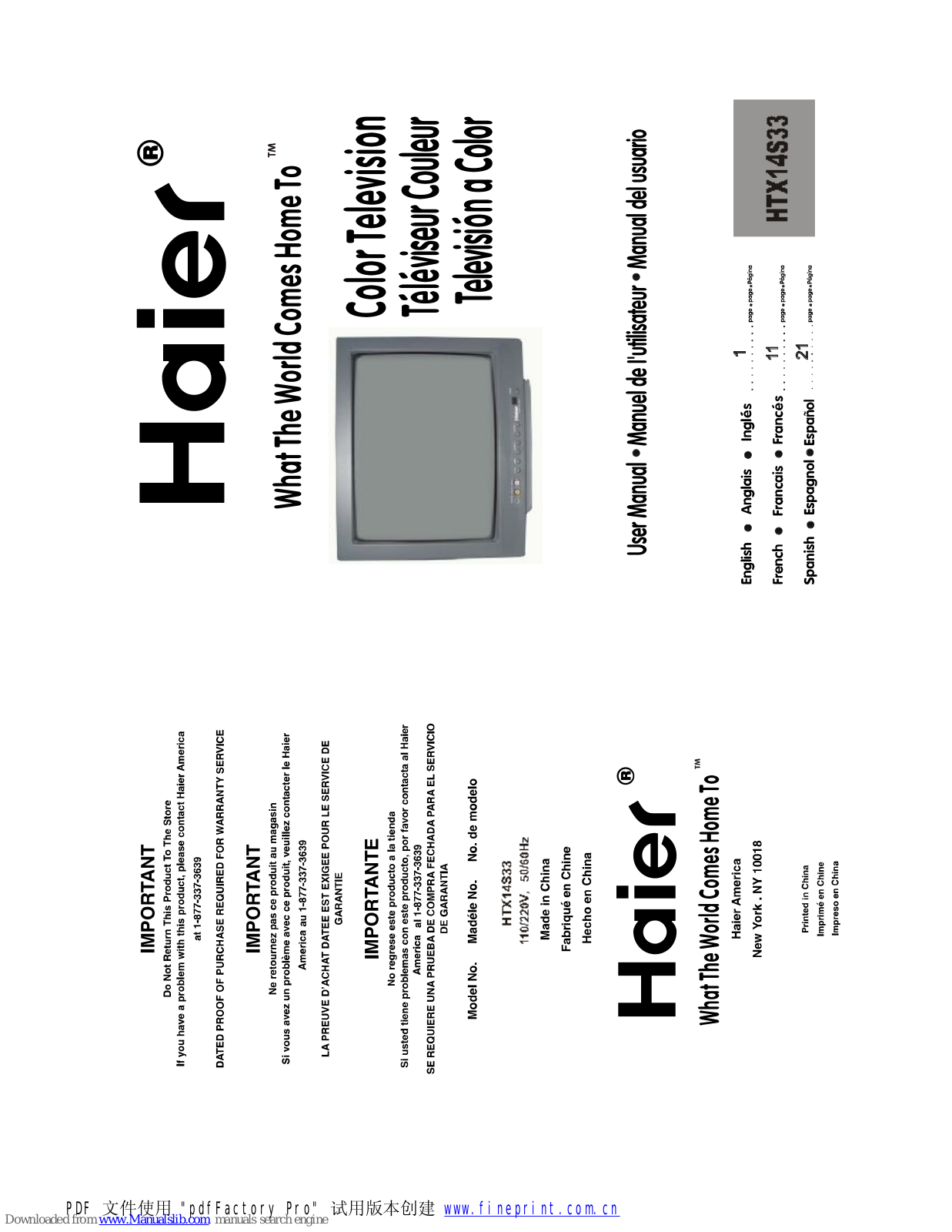 Haier RT-1424, HTX14S33 User Manual