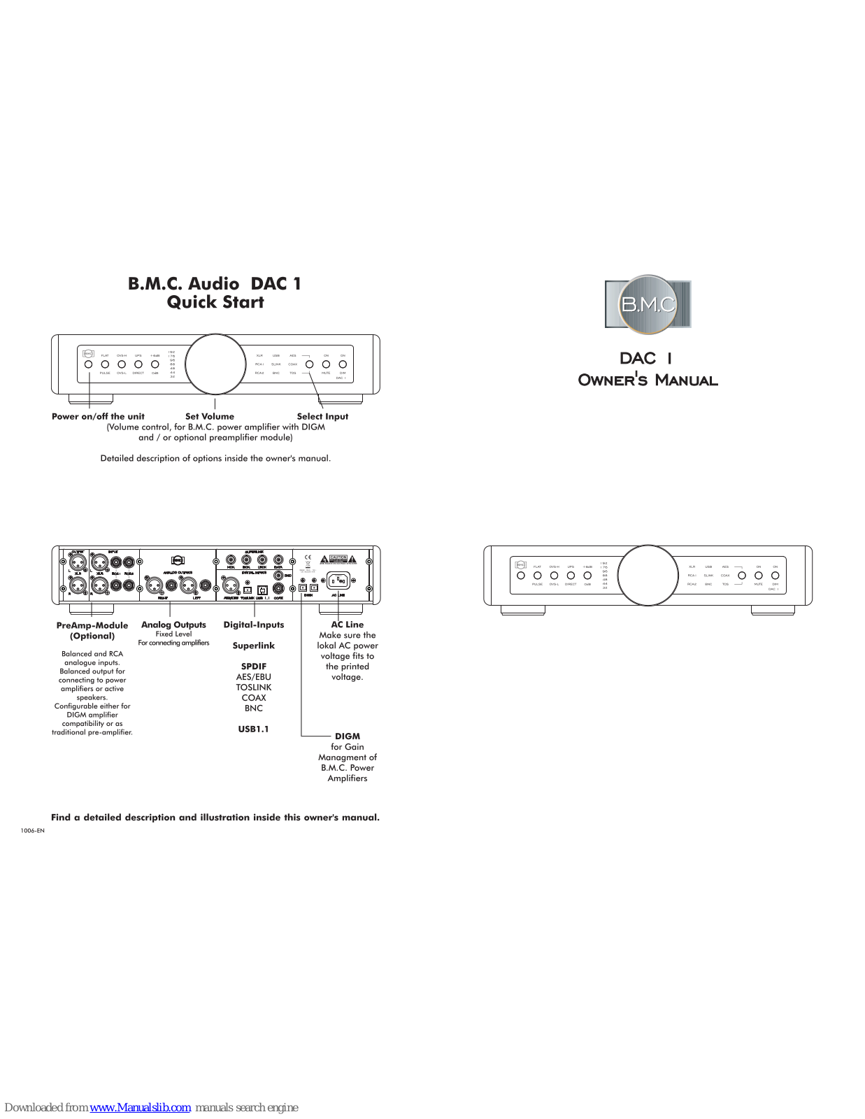 B.M.C. DAC I Quick Start Manual - ManualMachine.com
