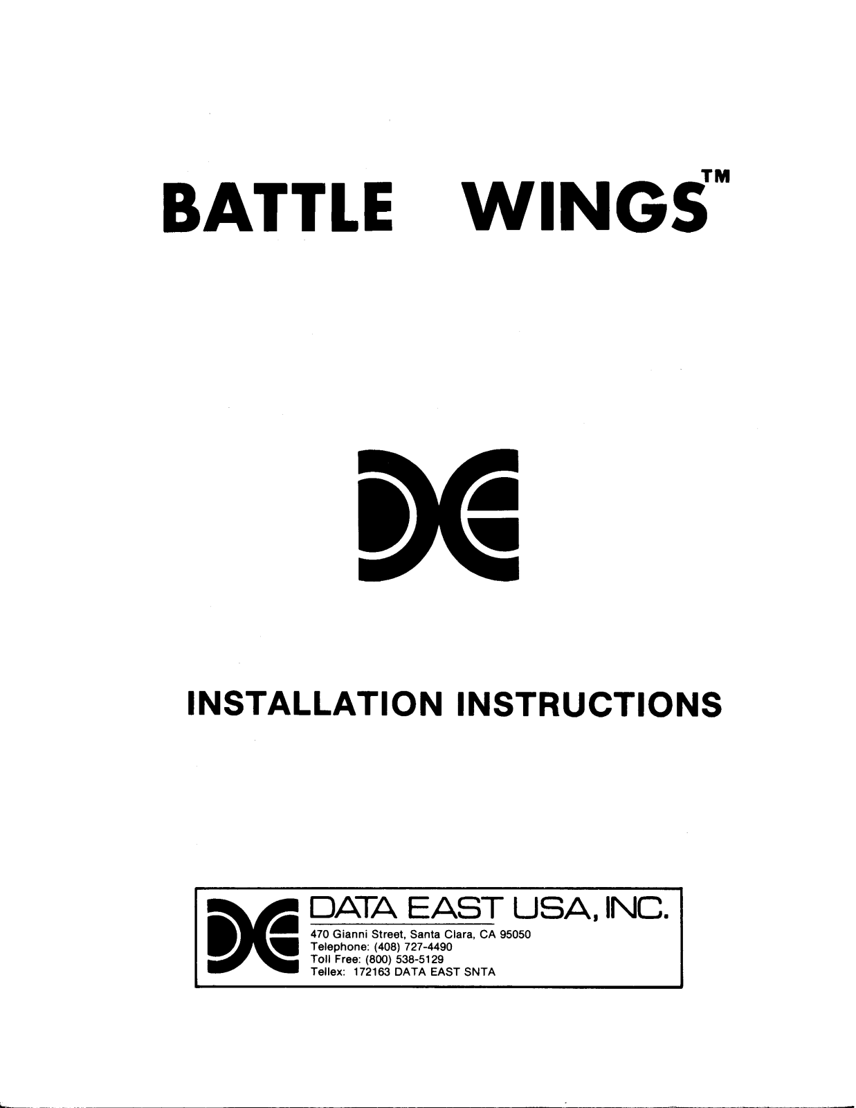 Data East Battle Wings User Guide