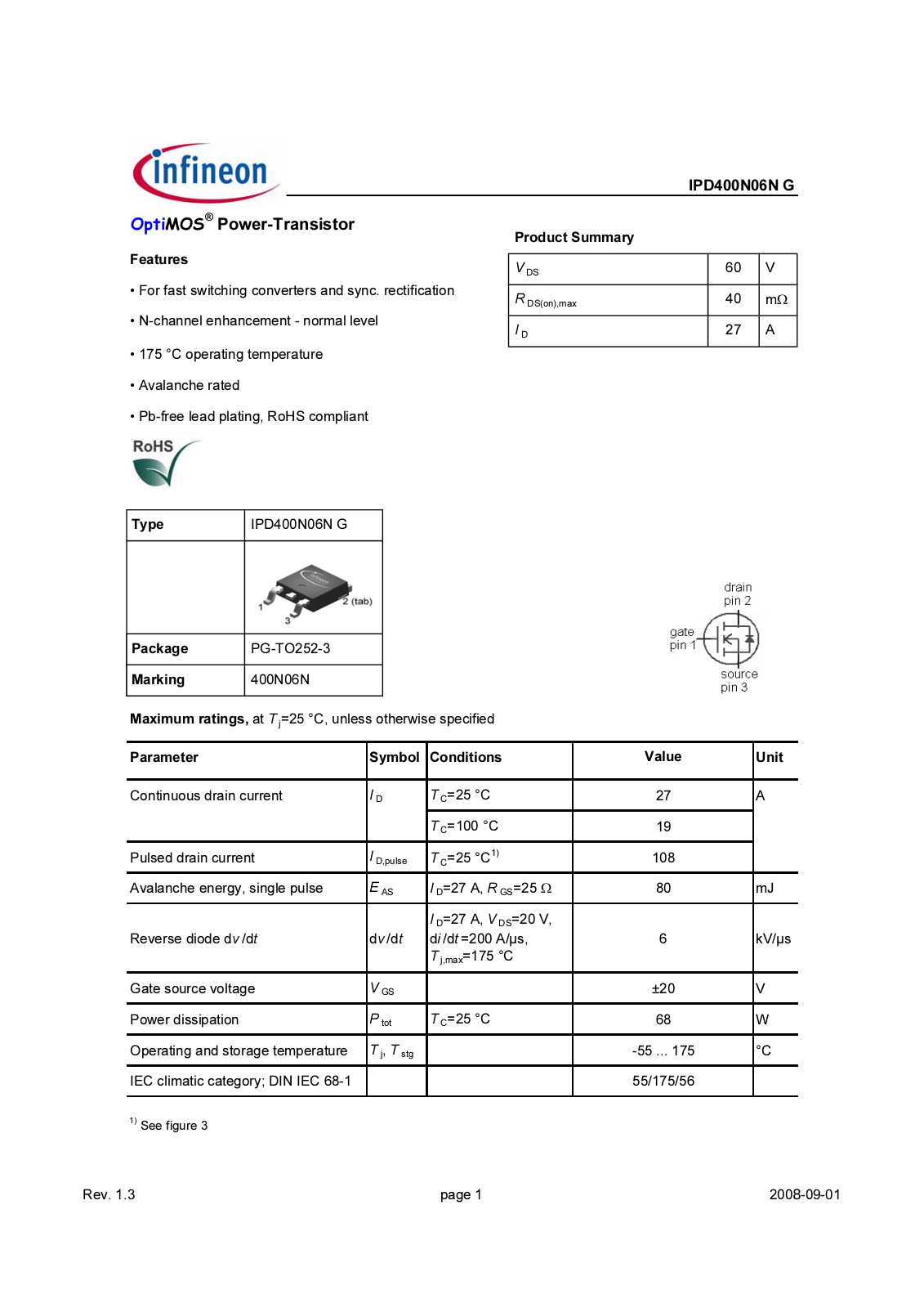 Datasheet ipd400n06ngrev1.3 Datasheet - ManualMachine.com