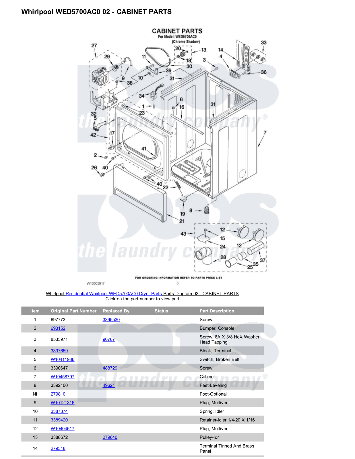 Whirlpool WED5700AC0 Parts Diagram