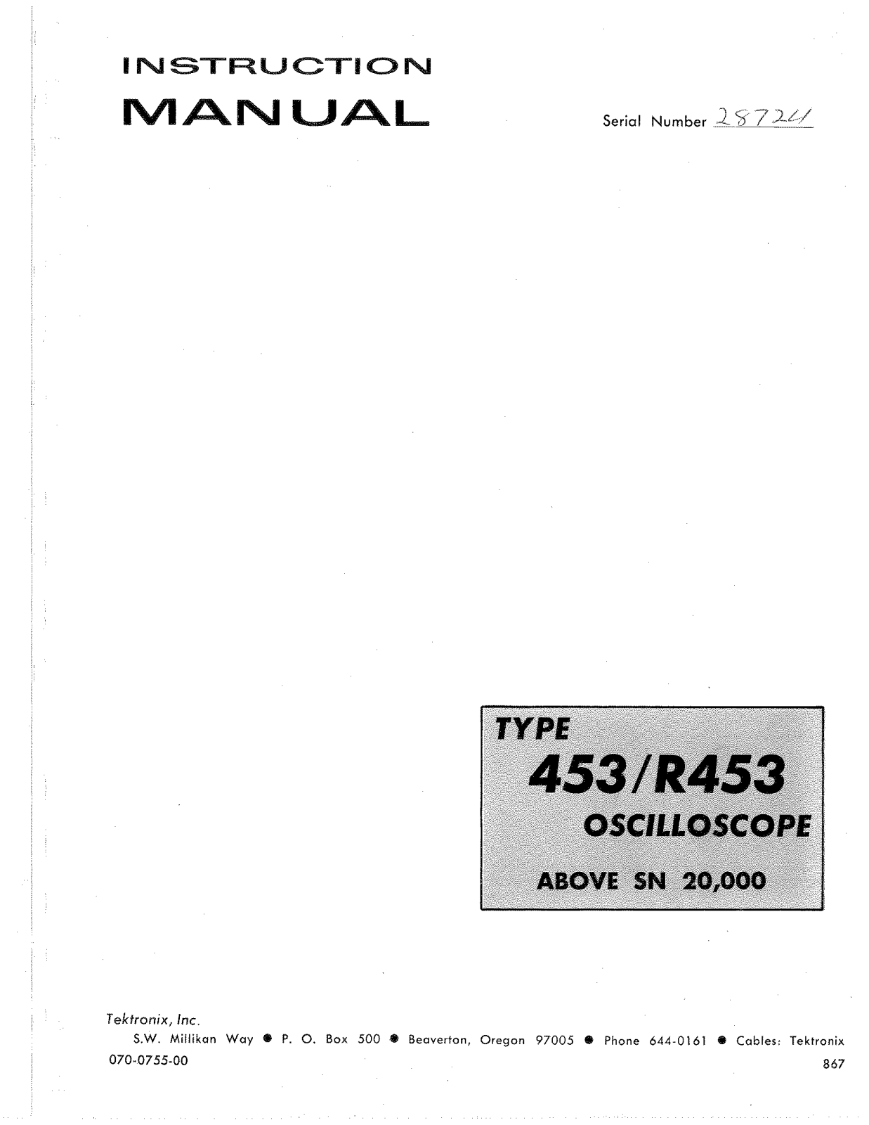 Tektronix R453, 453 User Manual