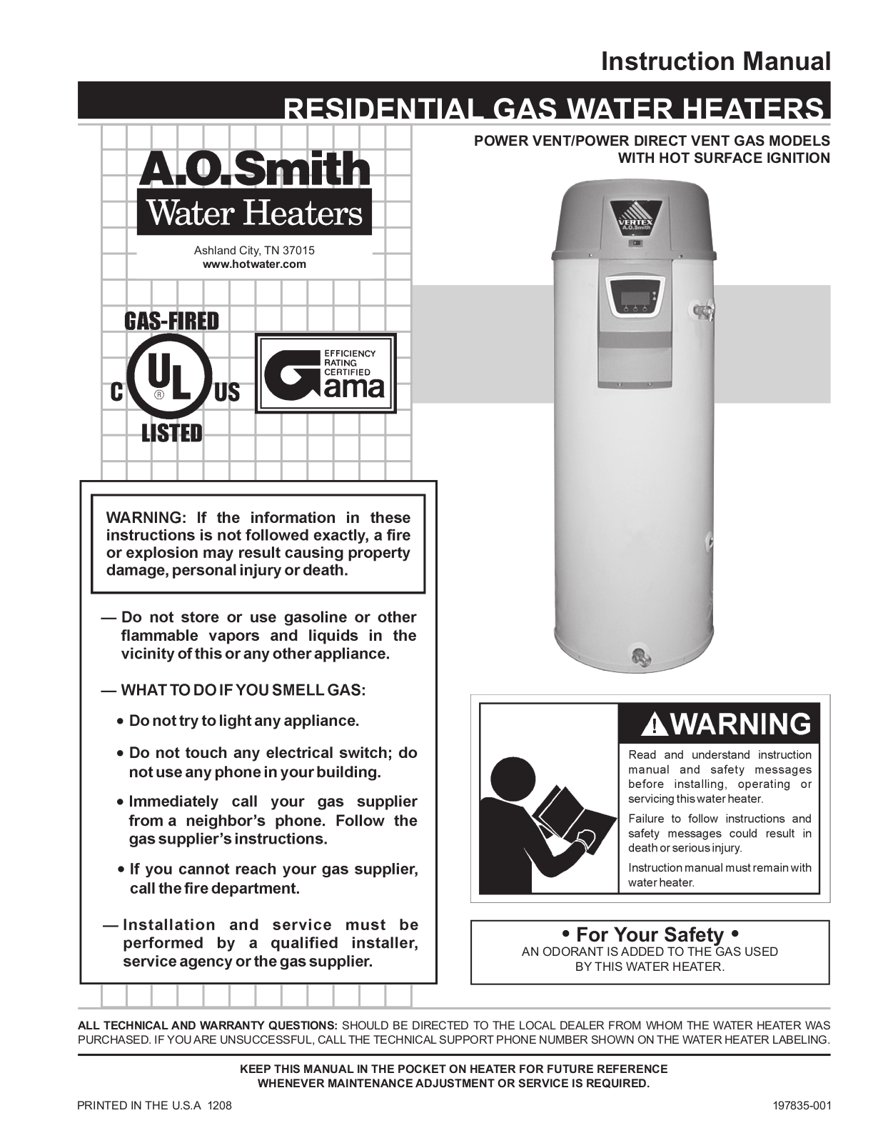 A.O. Smith 197835-001 User Manual