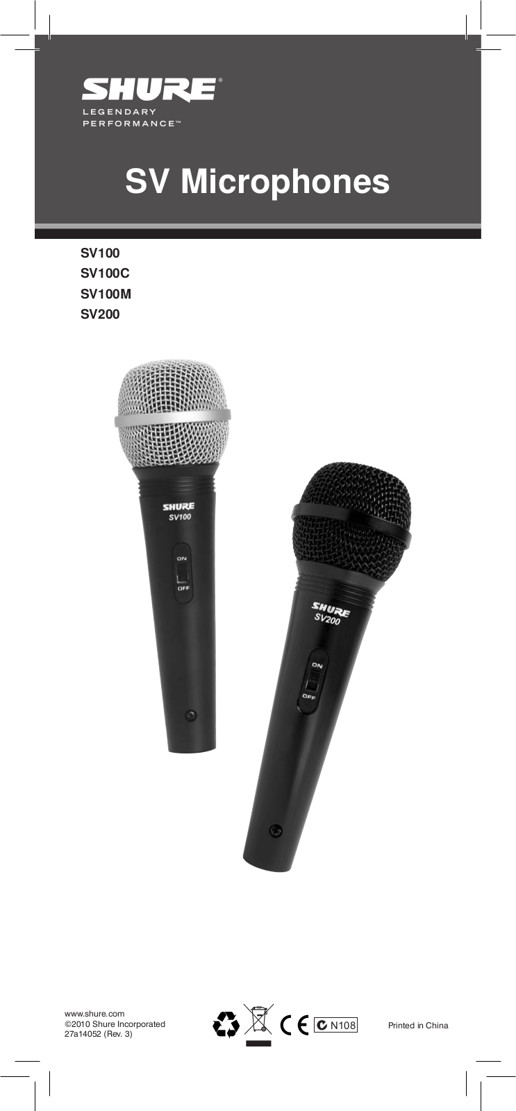 Shure SV100, SV100C, SV100M, SV200 User Guide