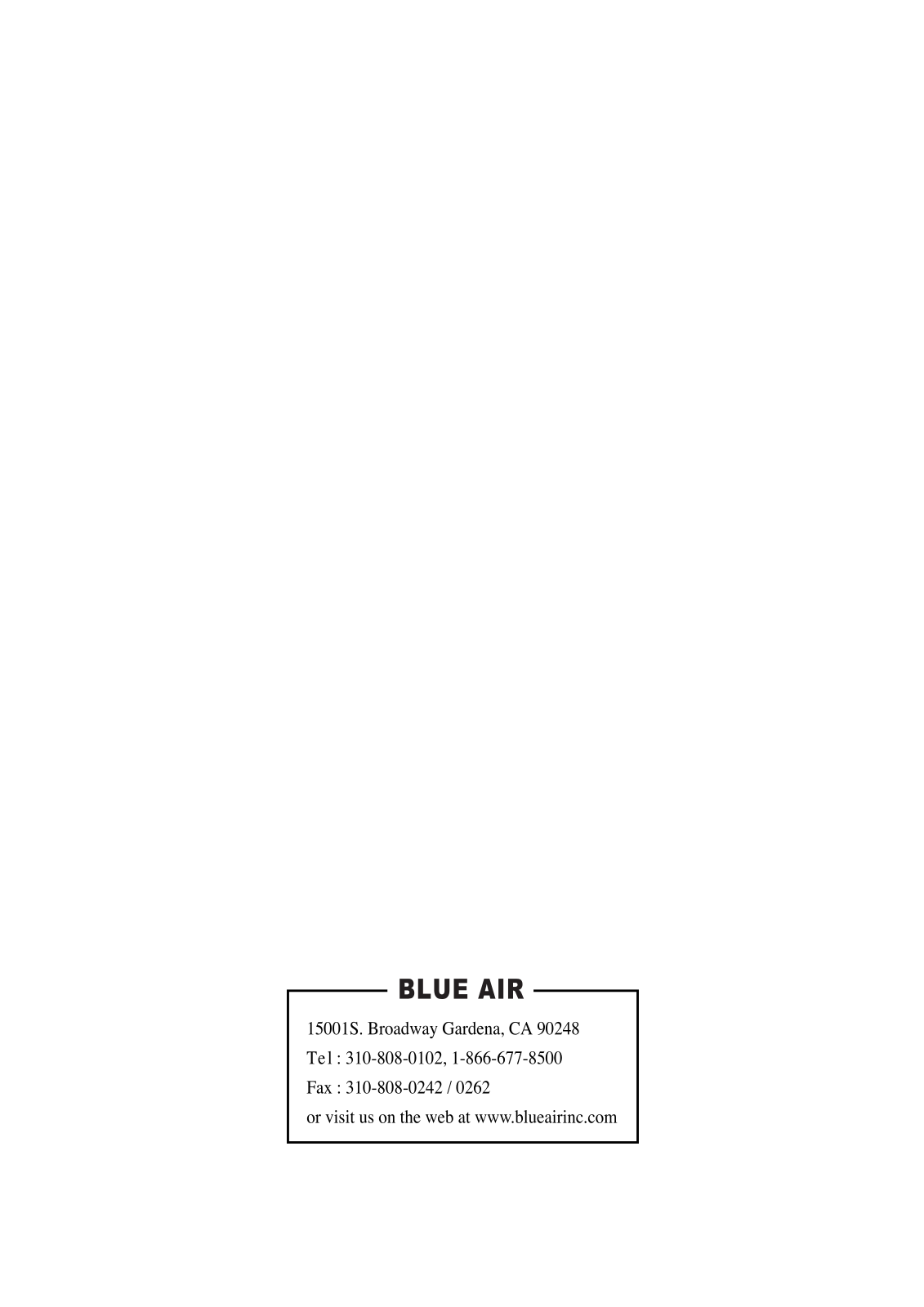 Blue Air BAPT1 Installation  Manual