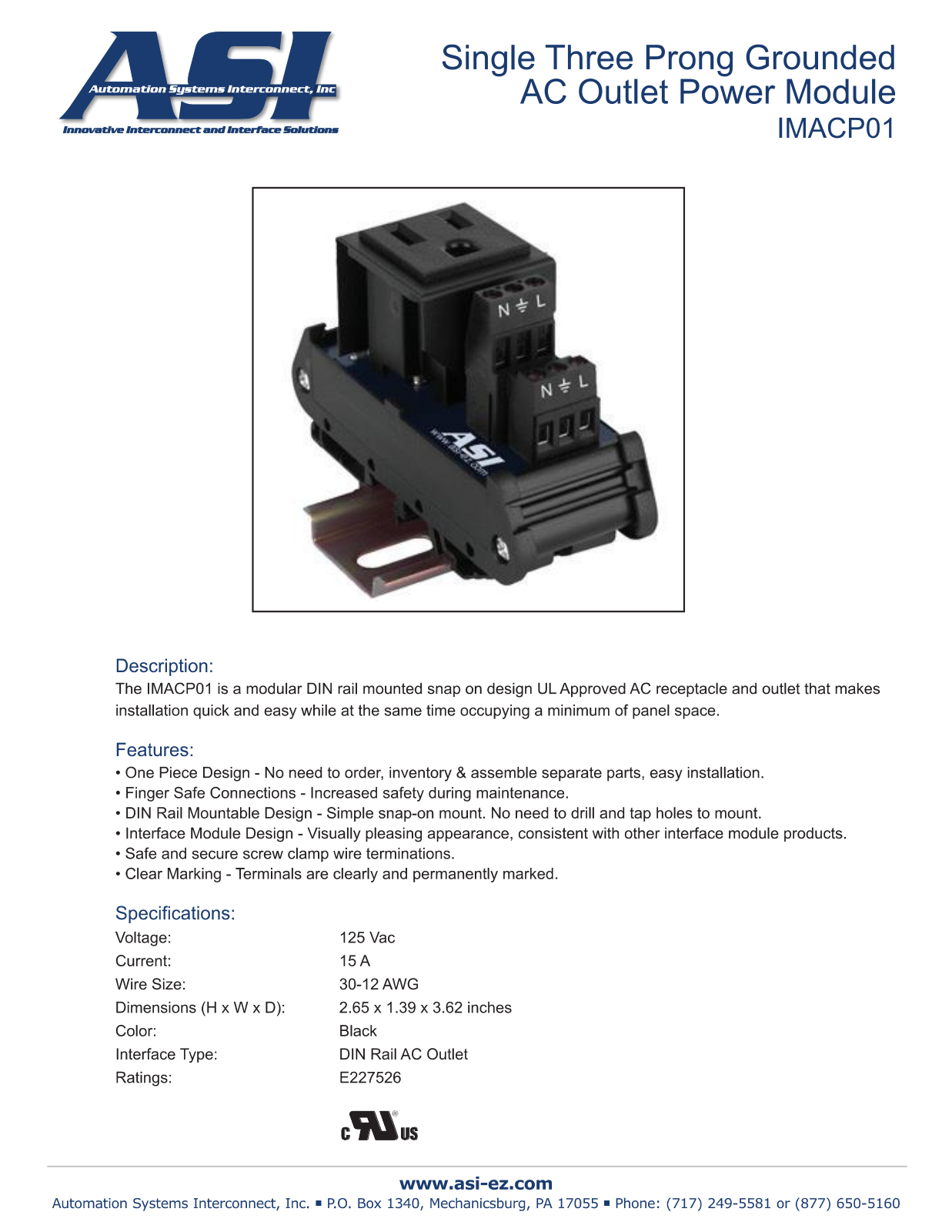 ASI-Automation Systems Interconnect IMACP01 Data Sheet