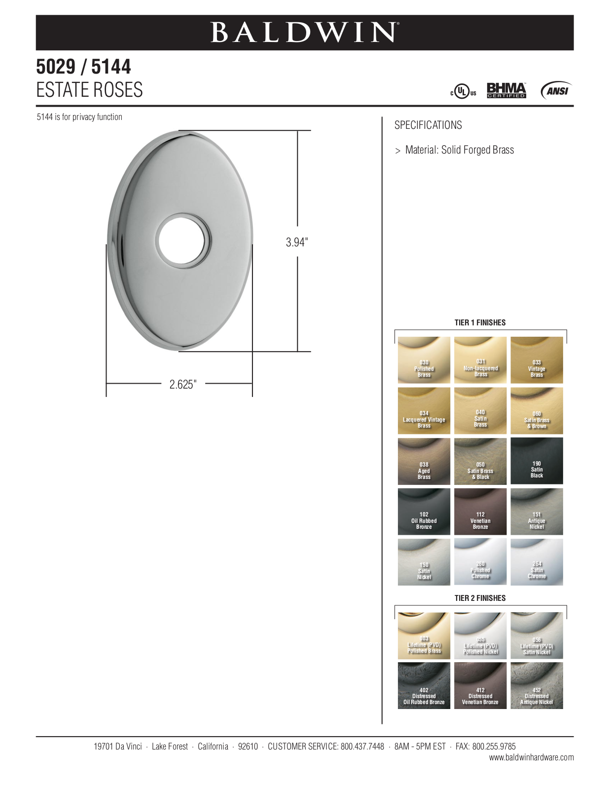 Baldwin 5029 Estate Rose User Manual