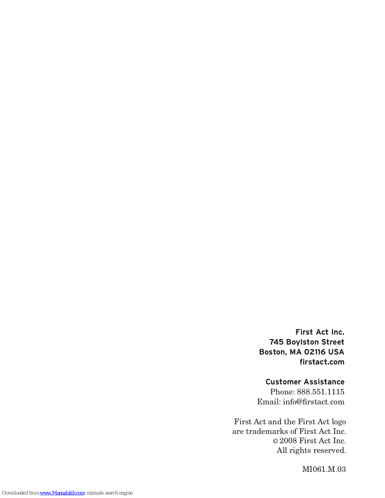 First Act MI061 Instruction Manual - ManualMachine.com