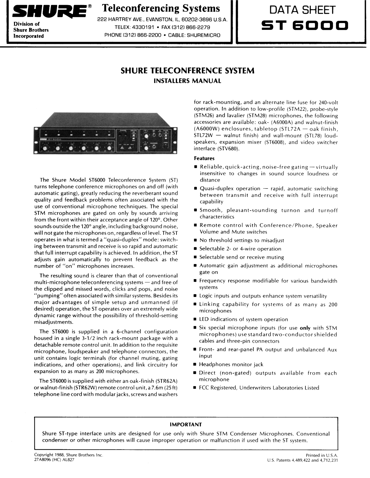 Shure ST6000 User Guide