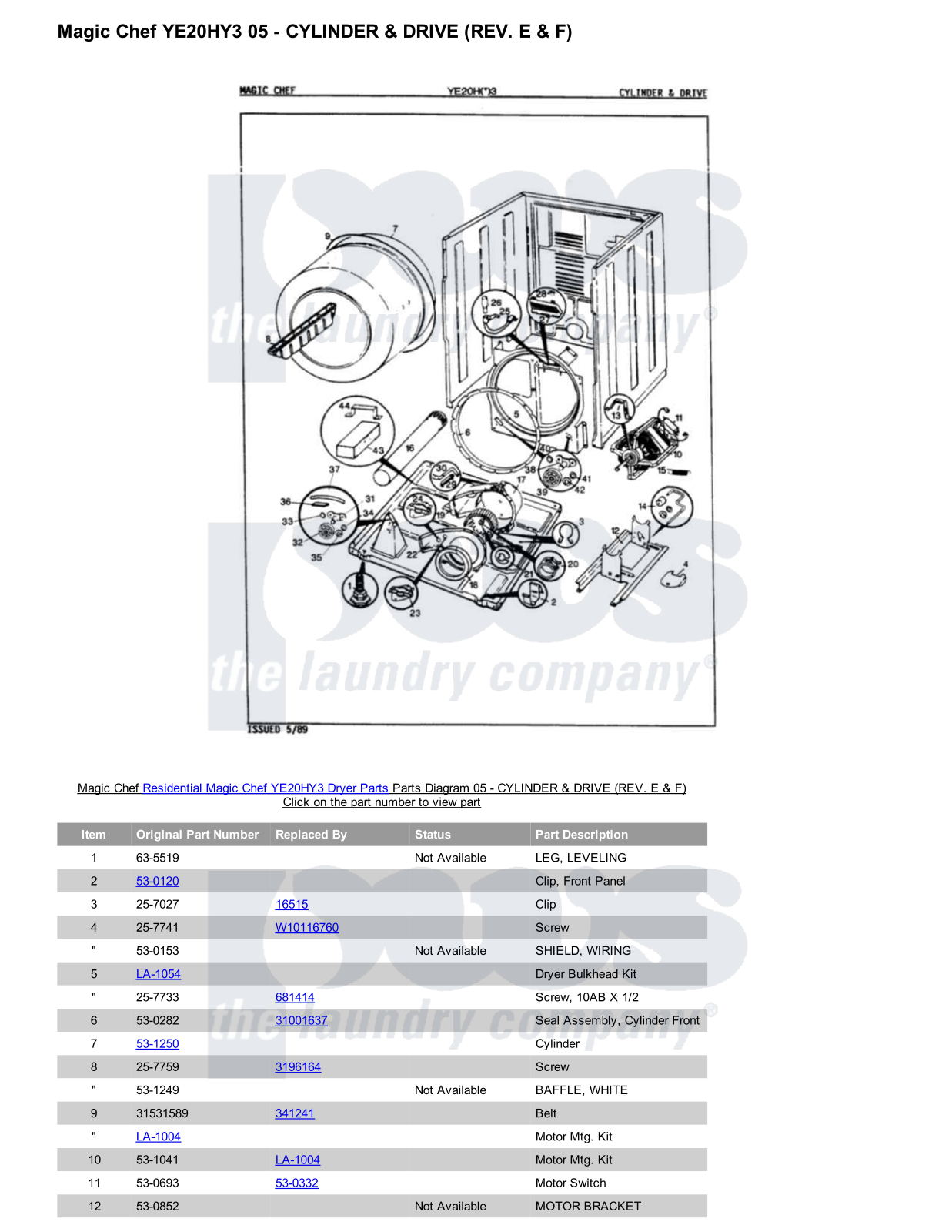 Magic Chef YE20HY3 Parts Diagram