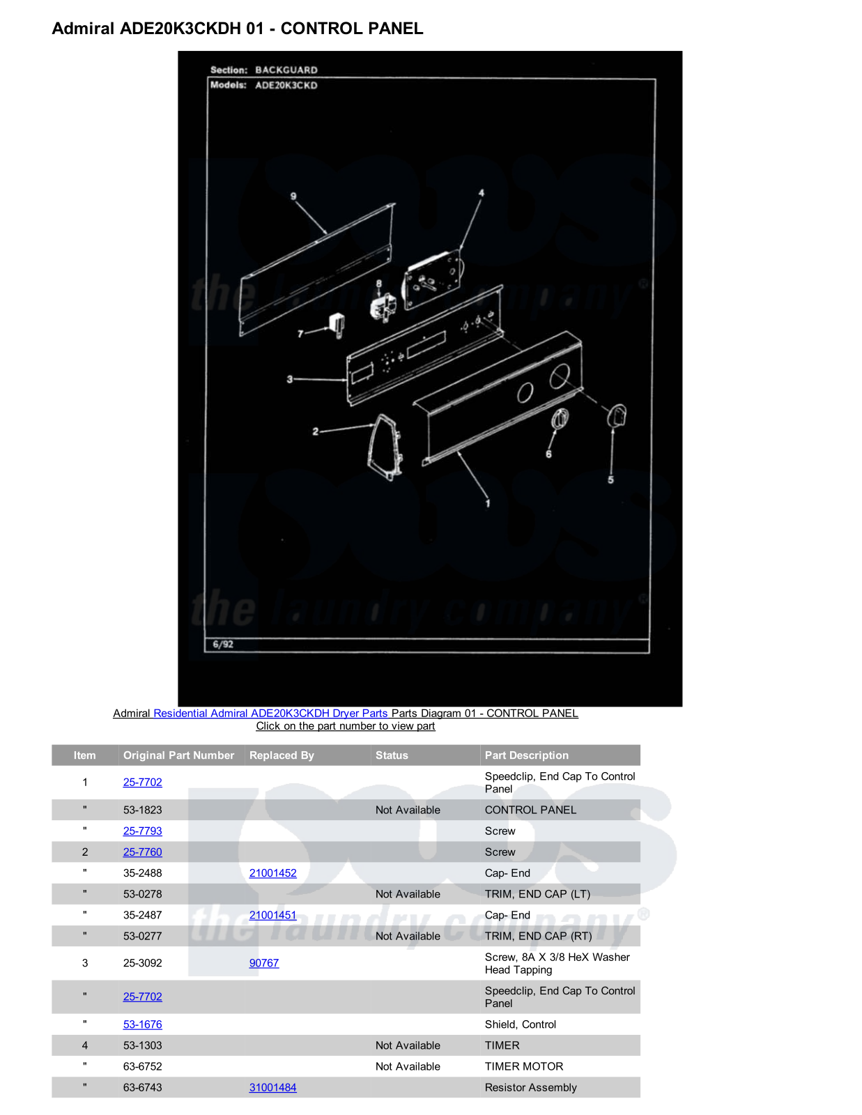 Admiral ADE20K3CKDH Parts Diagram