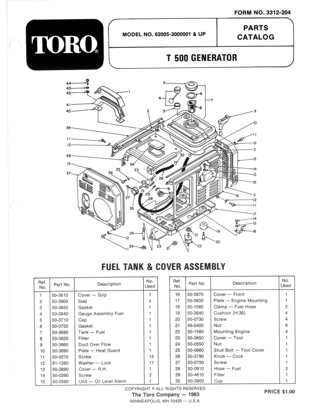 Toro 62005 Parts Catalogue