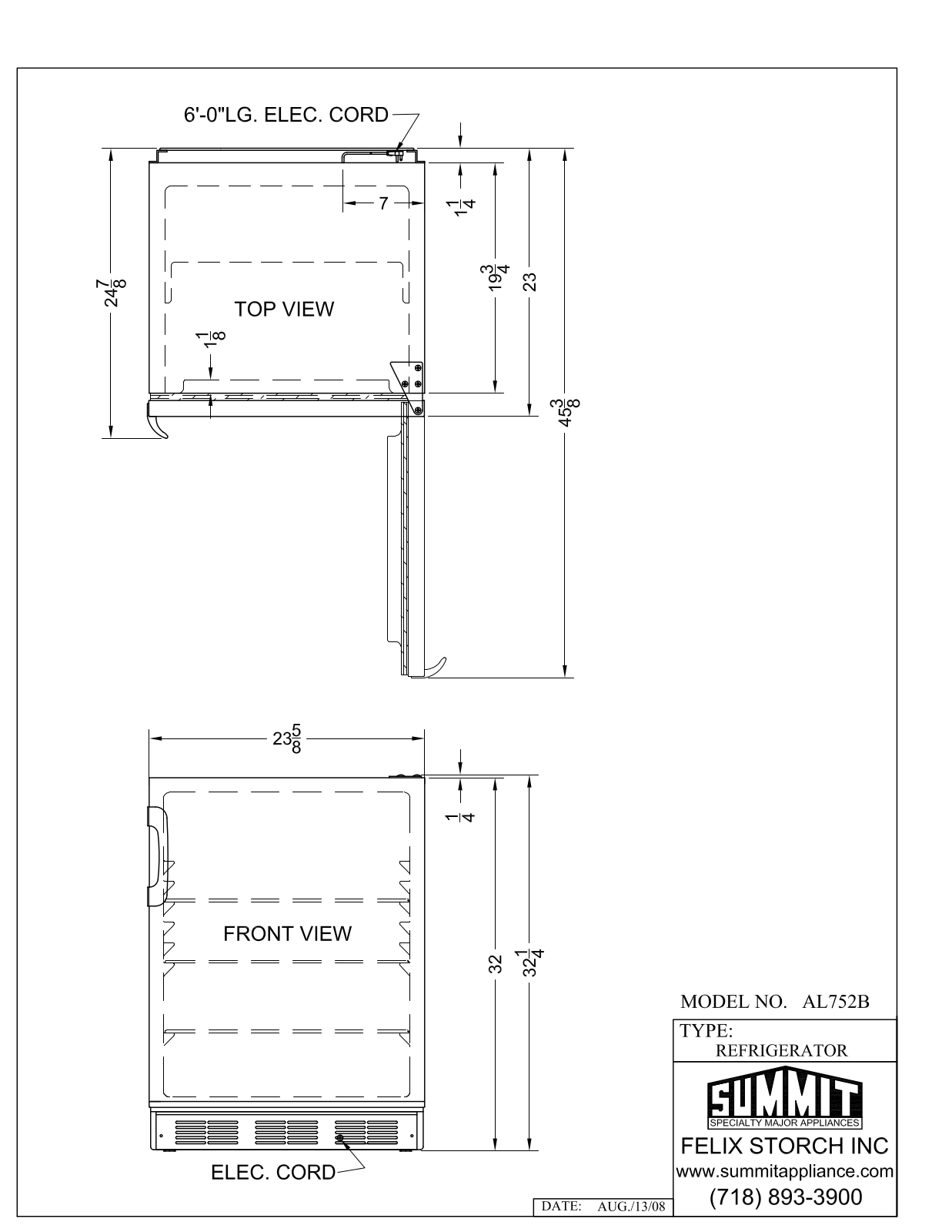 Summit AL752B Technical Drawings