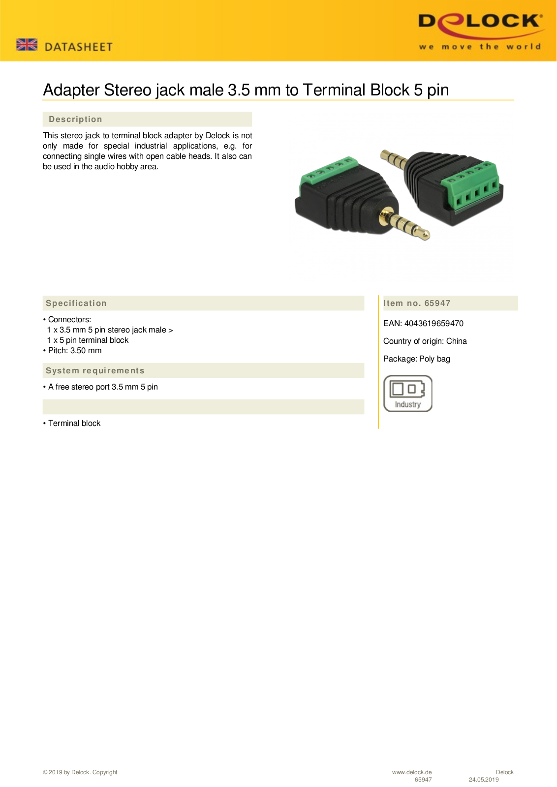 DELOCK 65947 Datasheet - ManualMachine.com