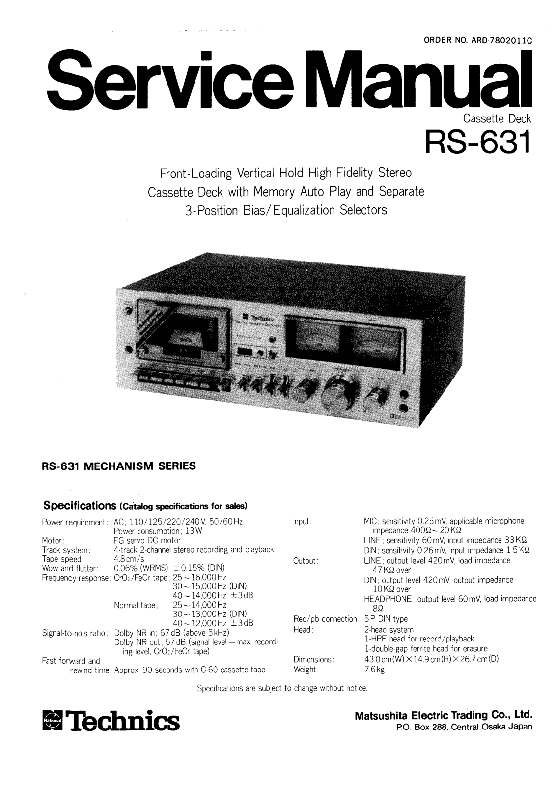 Technics RS-631 Service manual