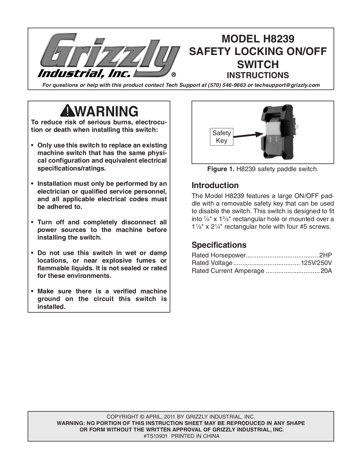 Grizzly H8239 User Manual