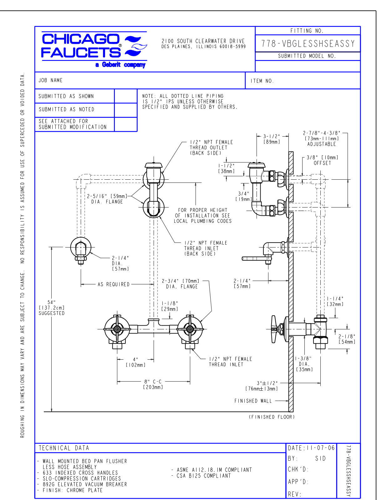 Chicago Faucet 778-VBGLESSHSEASSY User Manual