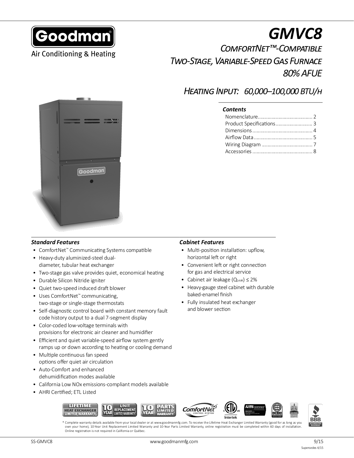 Goodman GMVC80604BNB User Manual