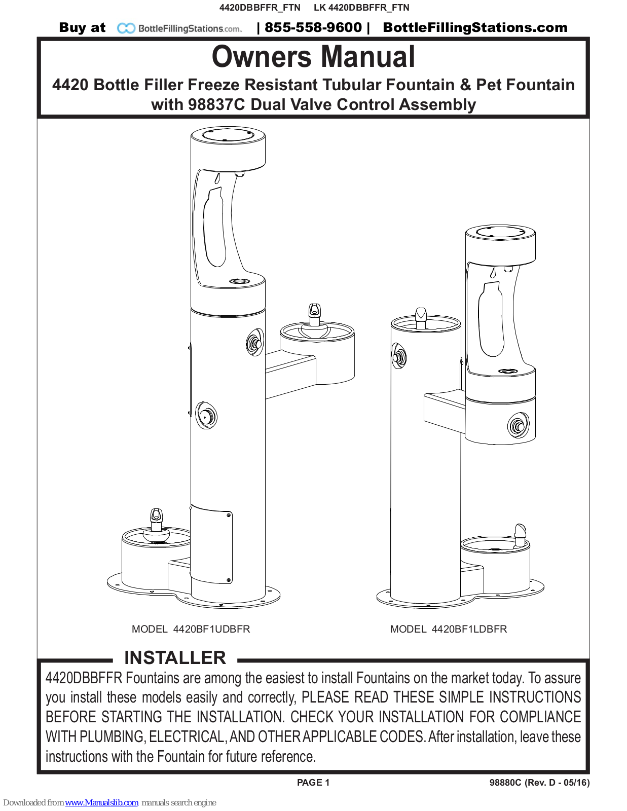 Halsey Taylor 4420BF1LDBFR, 4420BF1UDBFR Owner's Manual