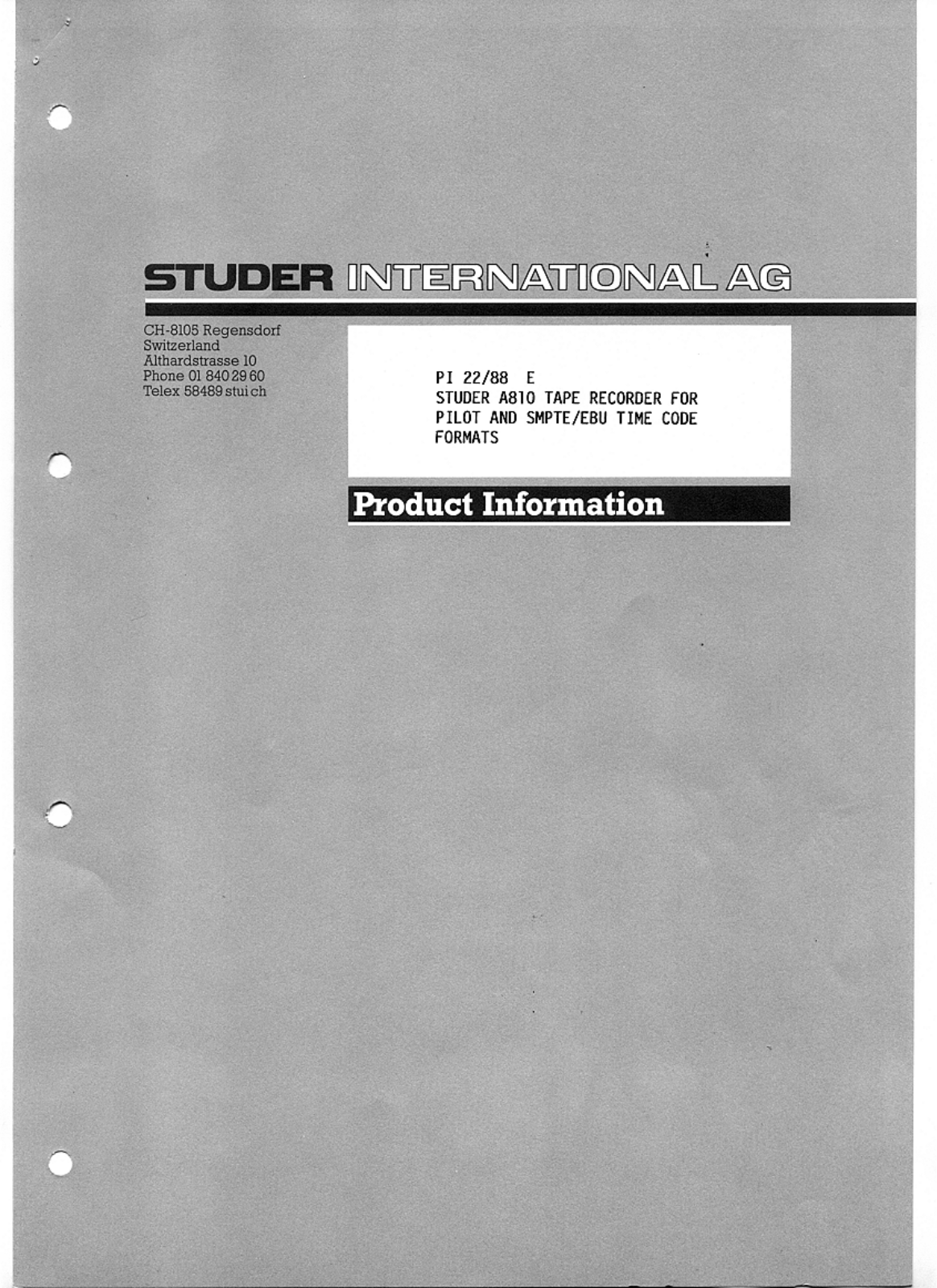 Studer A-810 Brochure