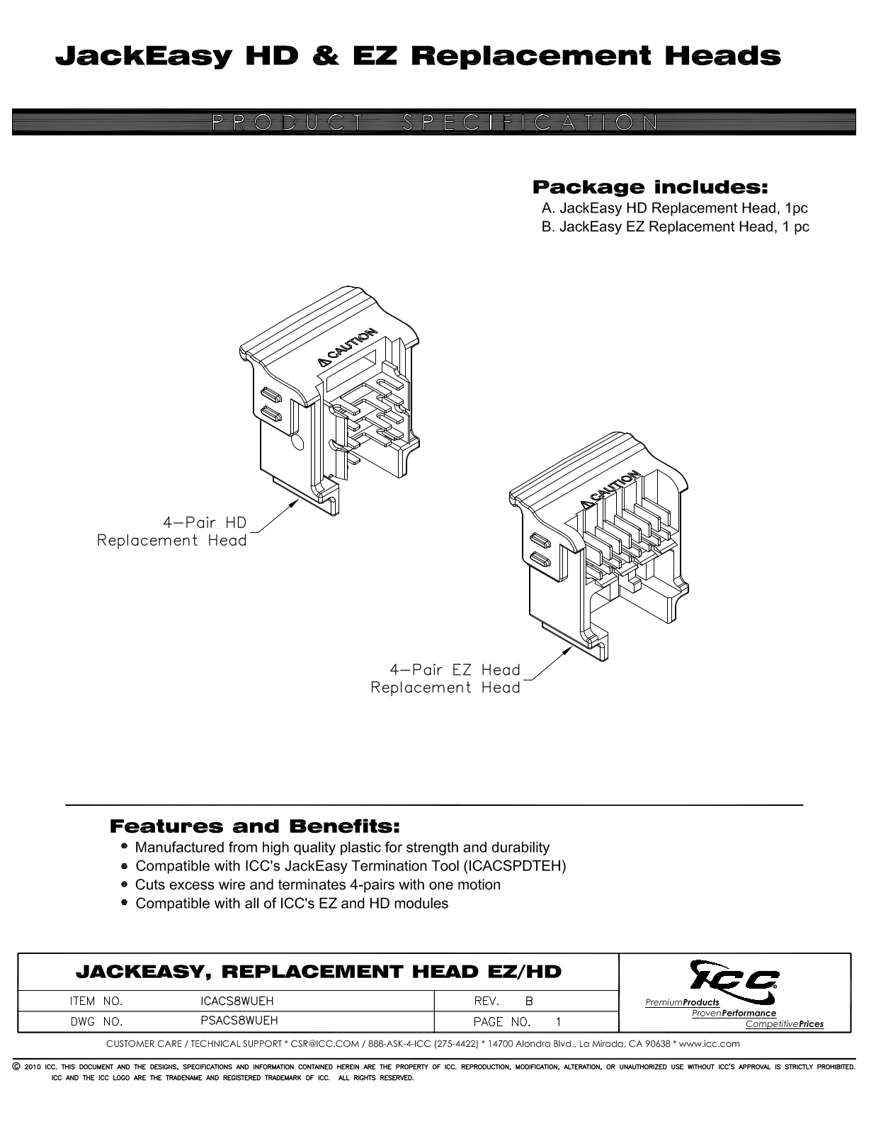 ICC ICACS8WUEH Specsheet