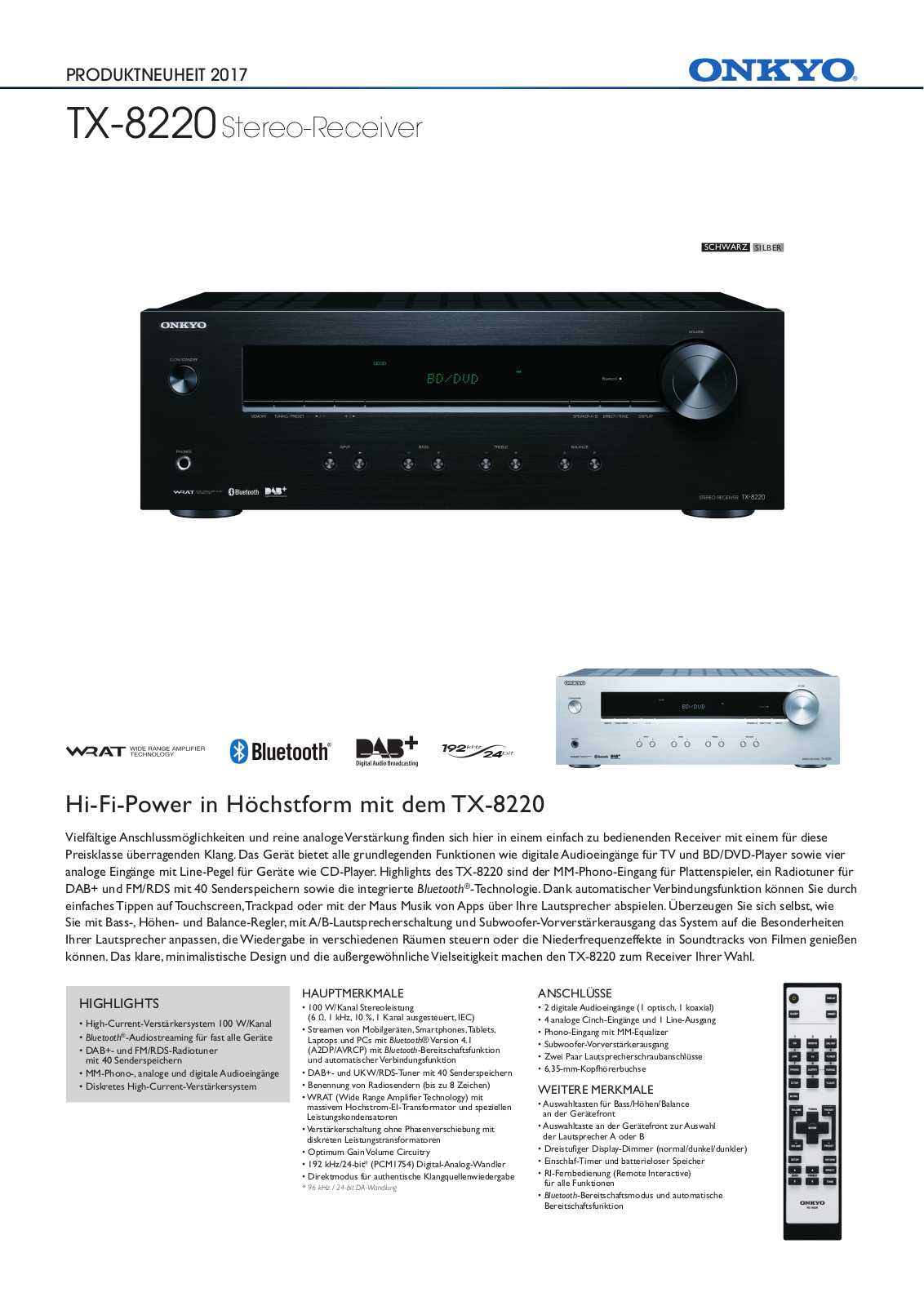 Onkyo TX-8220 Technical data