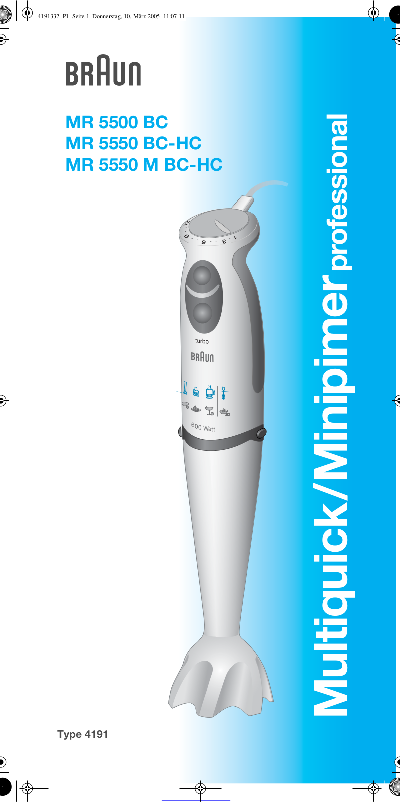 BRAUN MR5550CA, MR 5550 BCHC, MR 5550, MR5500 BC, MR5500 MBC User Manual