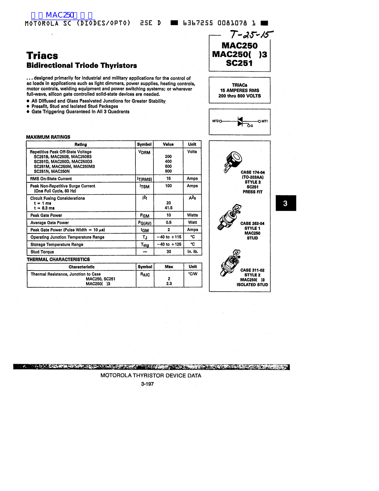 MOTOROLA MAC250 Technical data